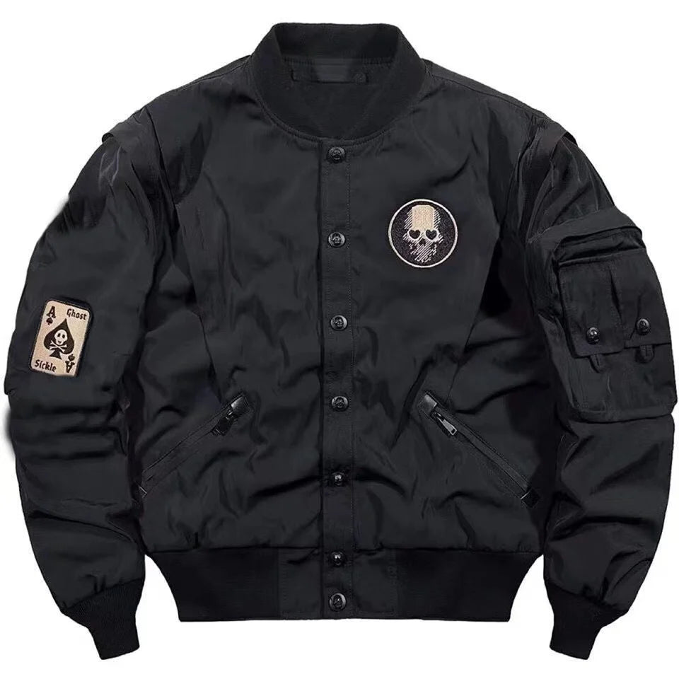 Black Skulls Punk Embroidery Bomber Jacket by RiderOut