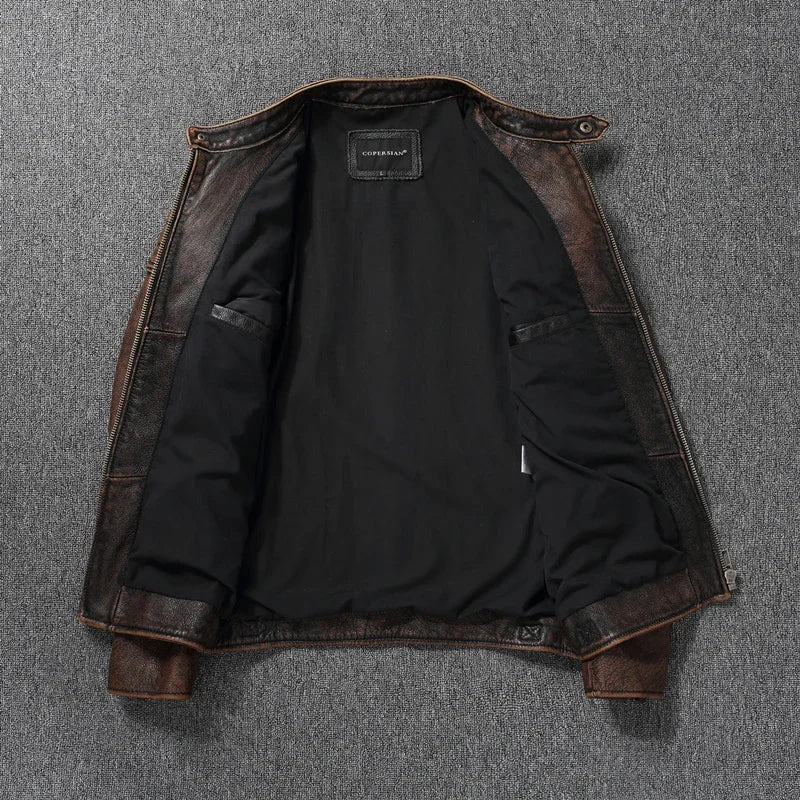 Cowhide Leather Stand Collar Motorcycle Jacket by RiderOut