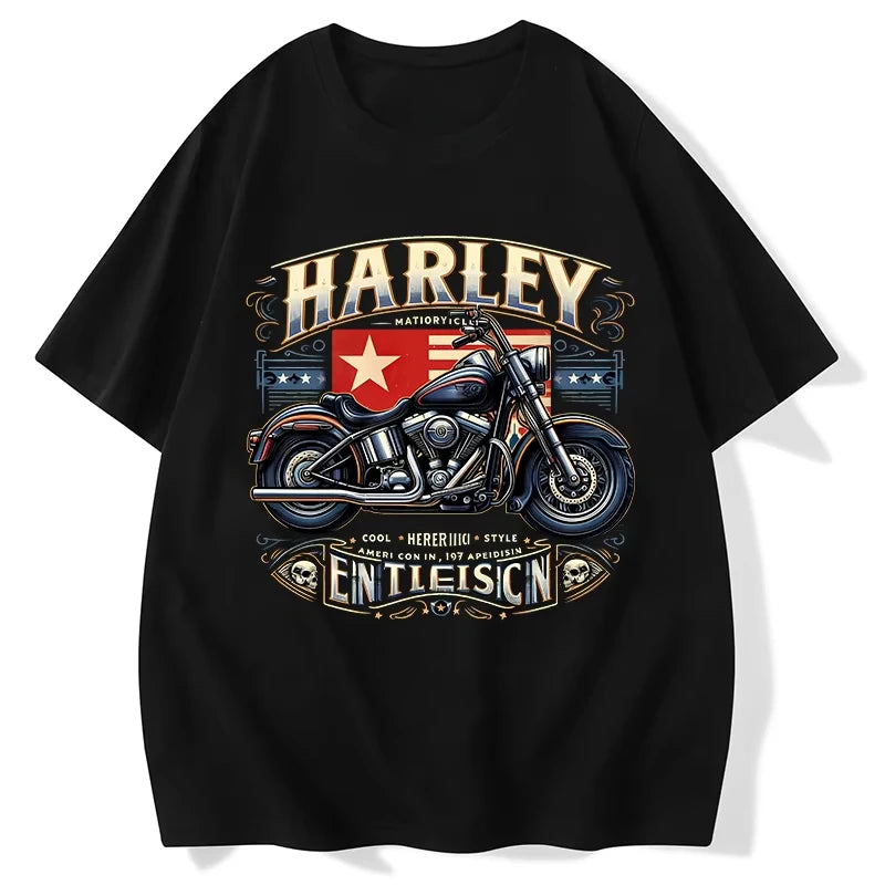 Black HD Motorcycle Print T-shirt by RiderOut™