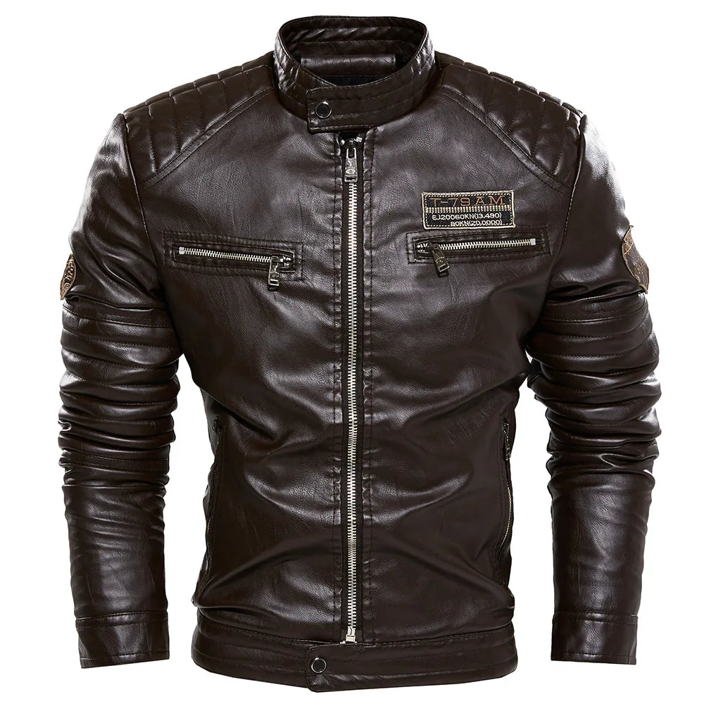 Stand Collar Leather Moto Jacket by RiderOut