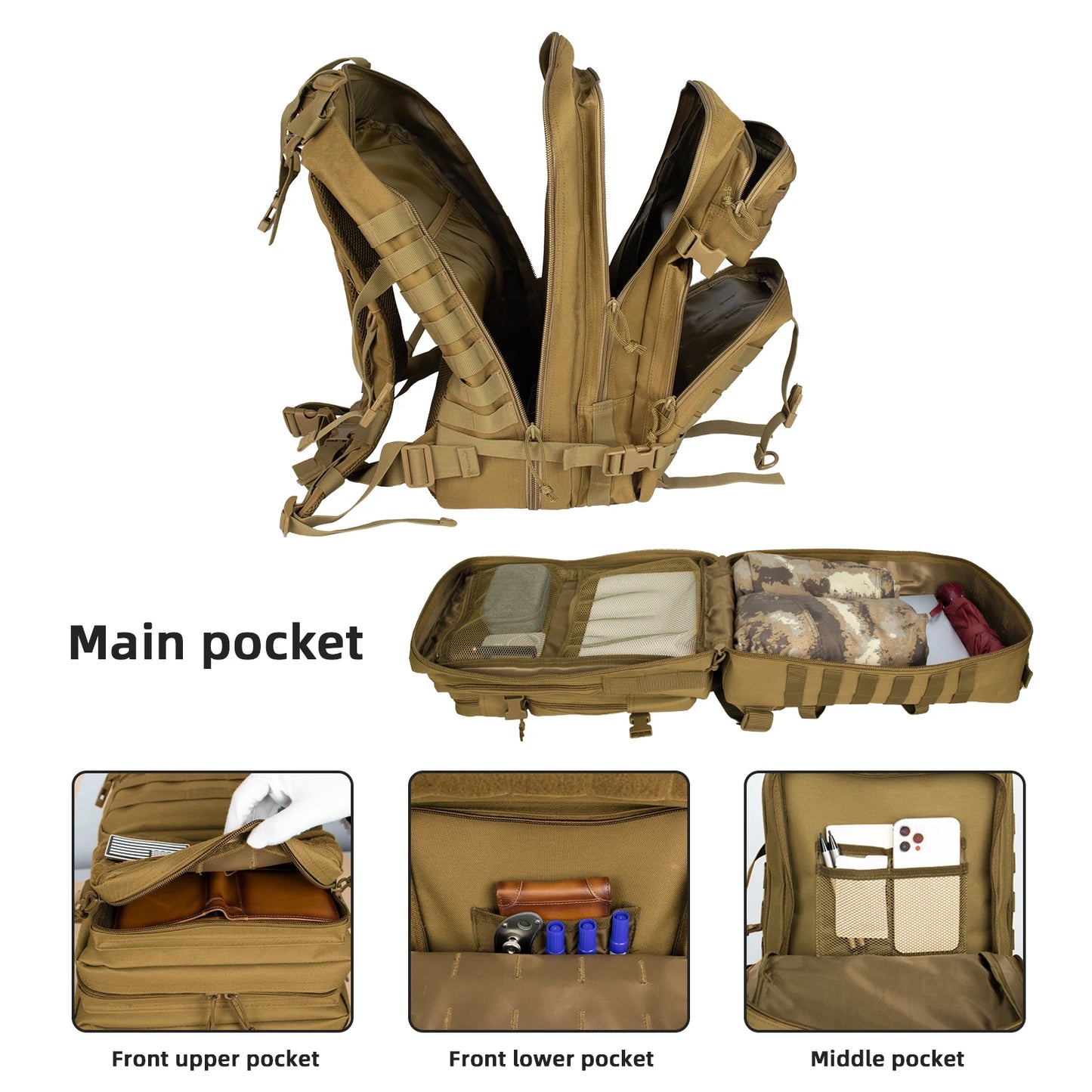 Military Tactical Backpack 45L Large by RiderOut™