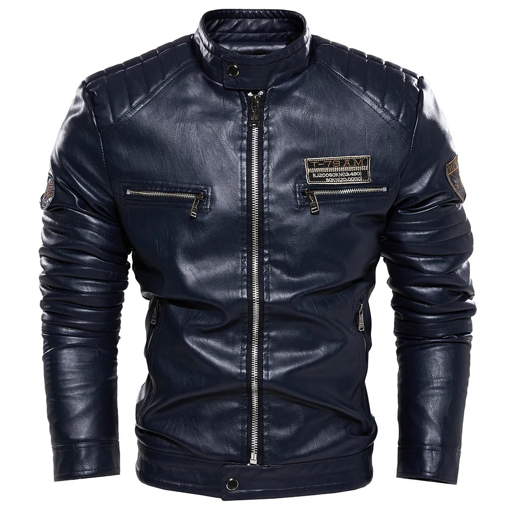 Stand Collar Leather Moto Jacket by RiderOut