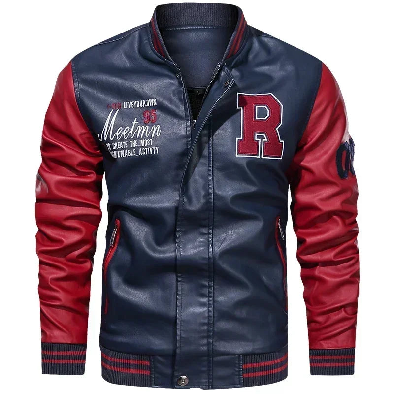 American Baseball Collar Pilot PU Leather Jacket by RiderOut