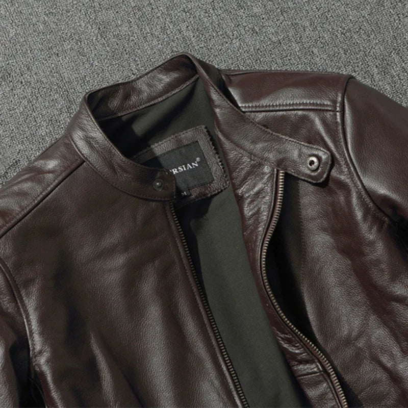 Genuine Leather Slim Fit Stand Collar Jacket by RiderOut