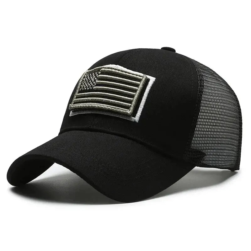 American Flag Camouflage Sticker Embroidered Baseball Cap by RiderOut™