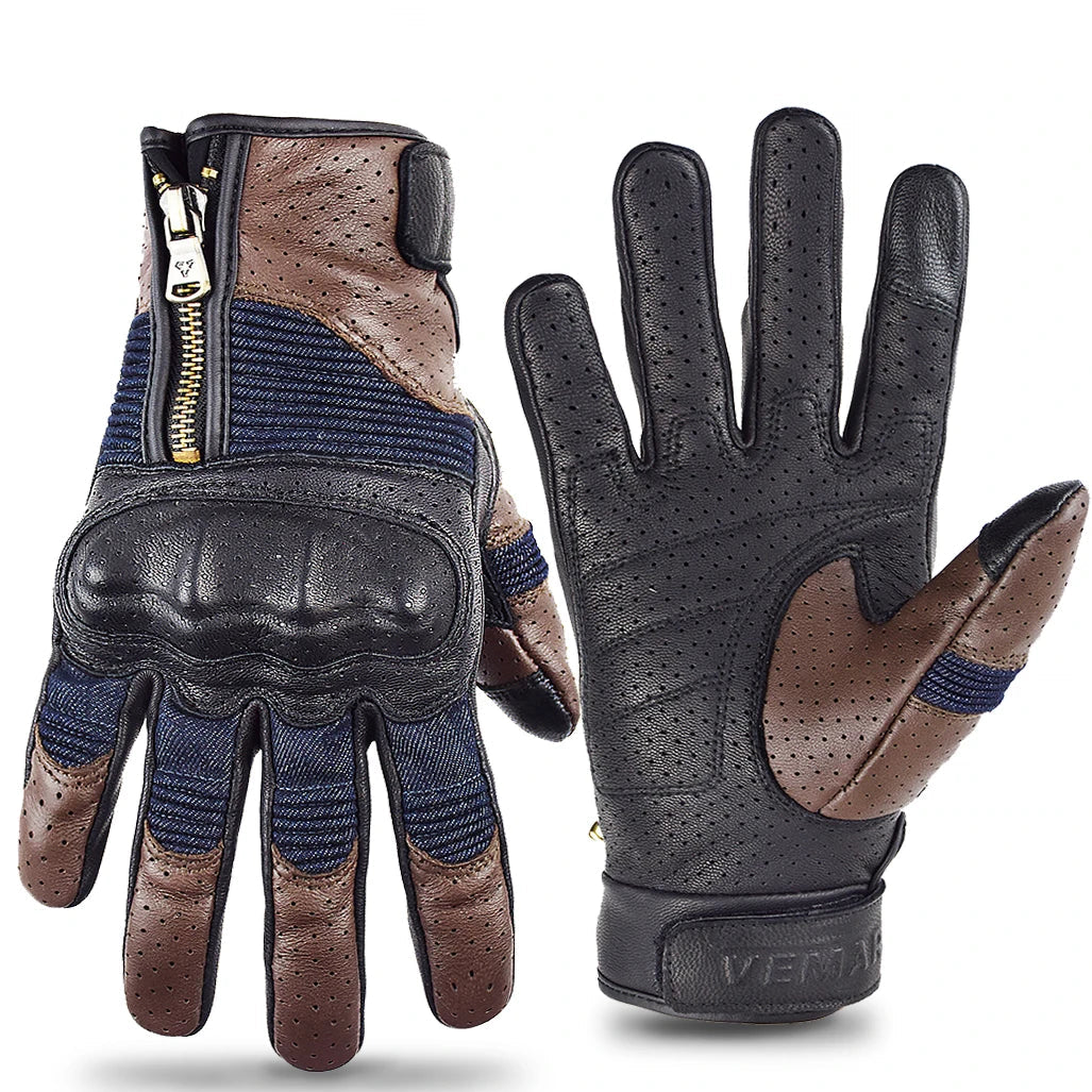 Retro Leather & Denim Motorcycle Gloves by RiderOut™