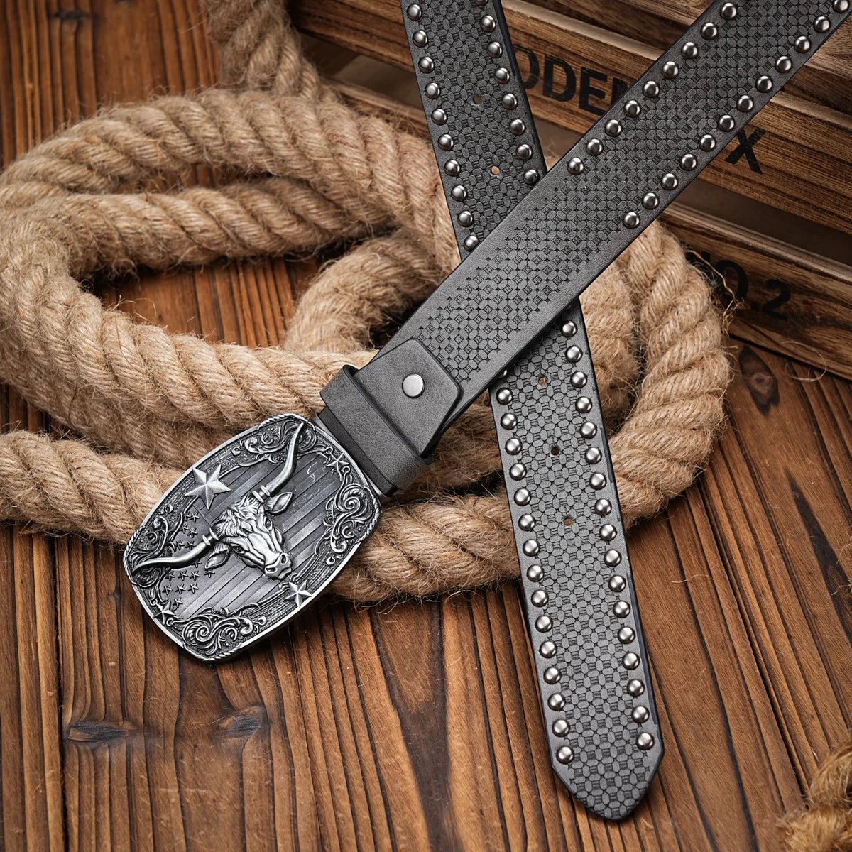 Bull Head Engraved Buckle PU Leather Belts by RiderOut