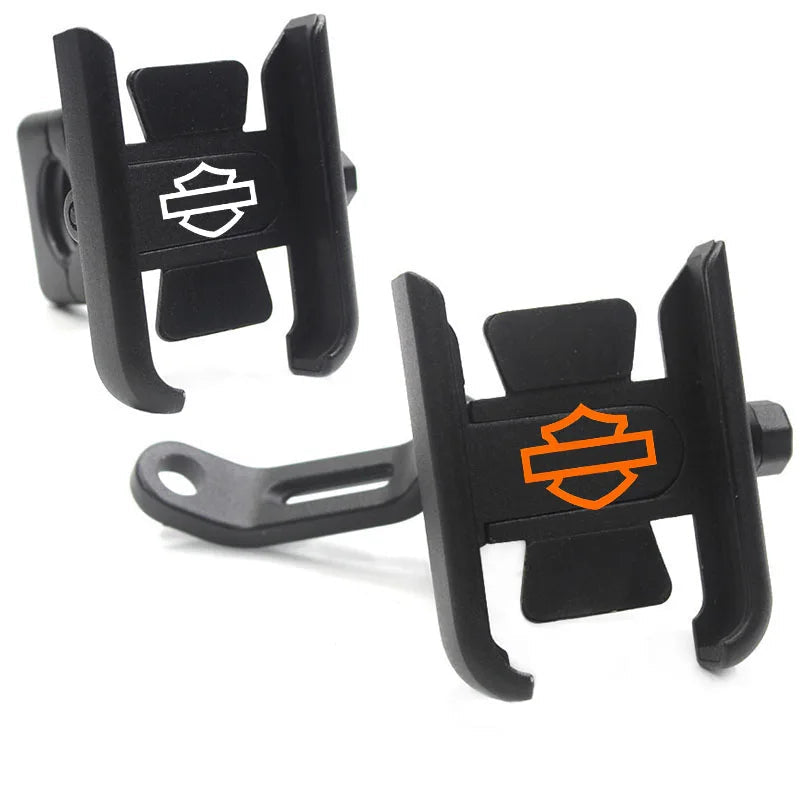 Two black phone holders with logos on a white background, labeled 'Mobile Phone Holder GPS Navigator'.