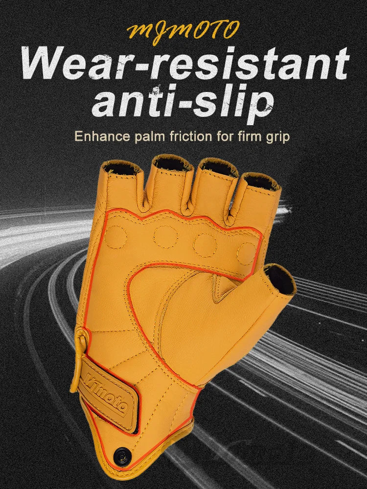 Retro Leather Motorcycle Half Finger Gloves by RiderOut