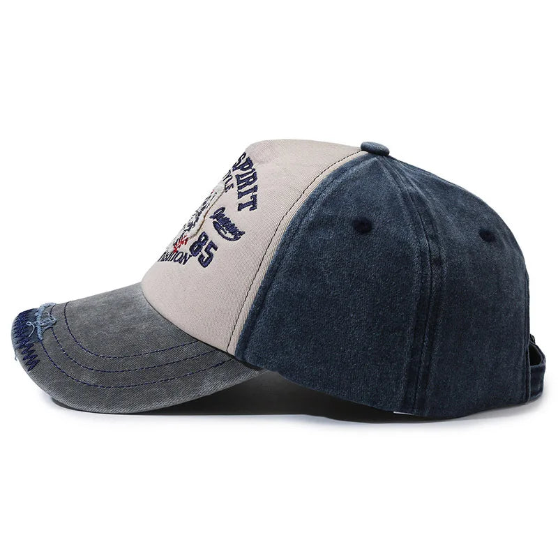 Washed Cotton WOLF Embroidery Vintage Baseball Cap by RiderOut™
