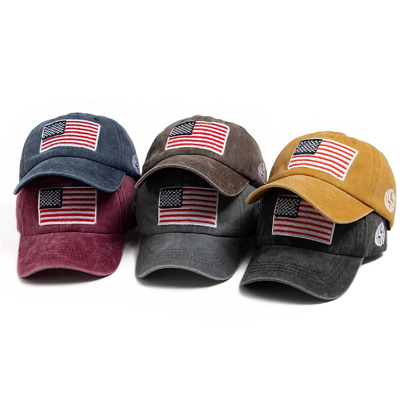 USA Flag Retro Embroidery Washed Cotton Baseball Cap by RiderOut™