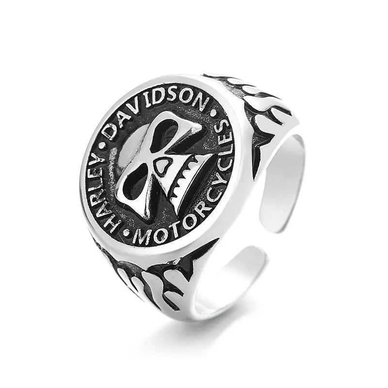 Retro Biker HD Motorcycle Skull Resizable Ring by RiderOut™