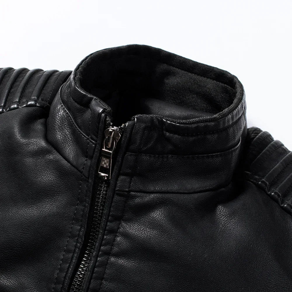 Stand Collar PU Leather Jacket by RiderOut