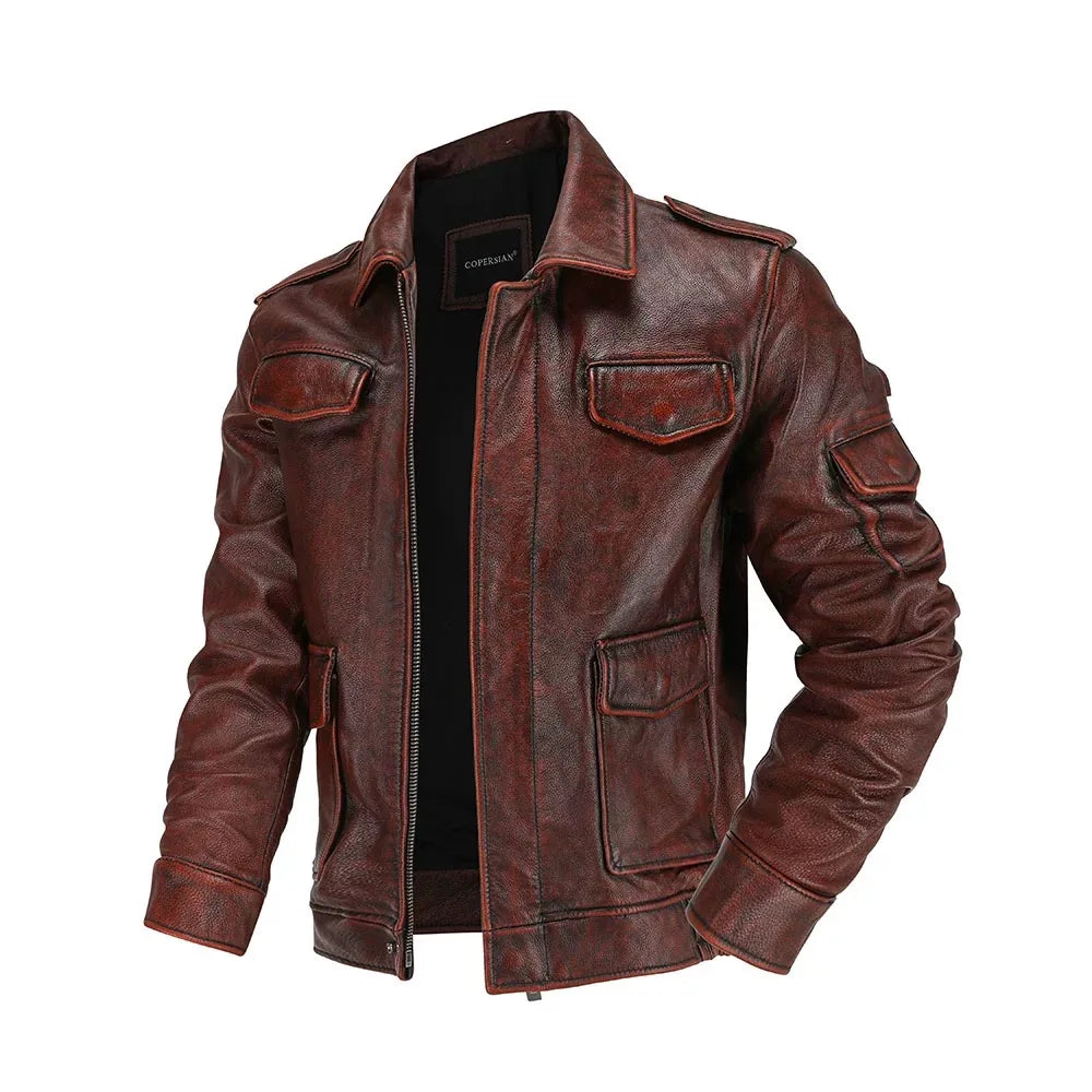 Brown Genuine Cowhide Leather Vintage Style Jacket by RiderOut