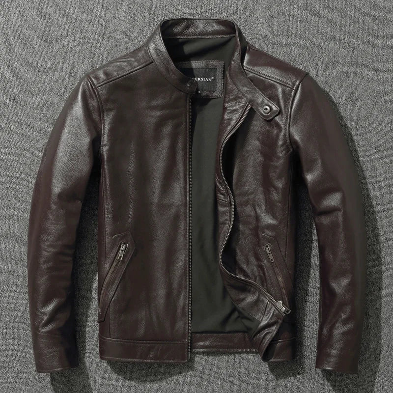 Genuine Leather Slim Fit Stand Collar Jacket by RiderOut