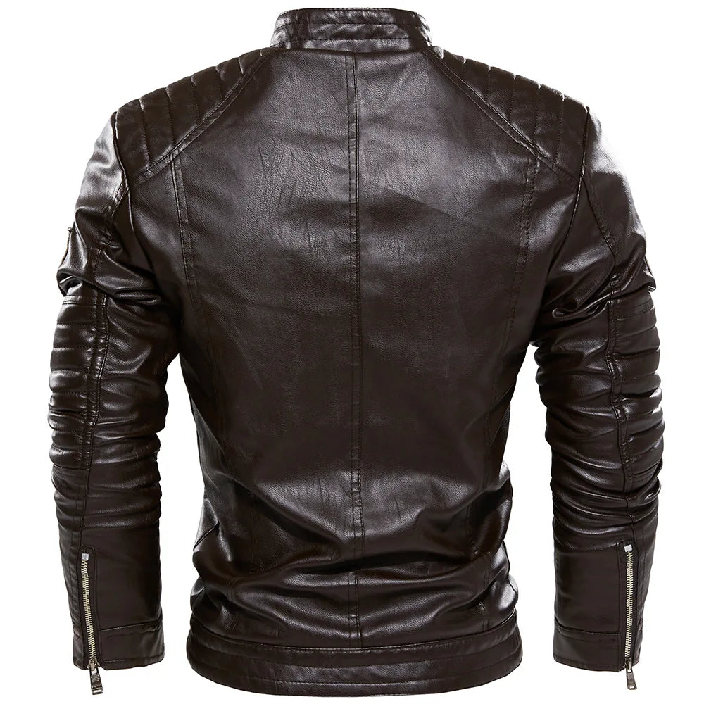 Stand Collar Leather Moto Jacket by RiderOut