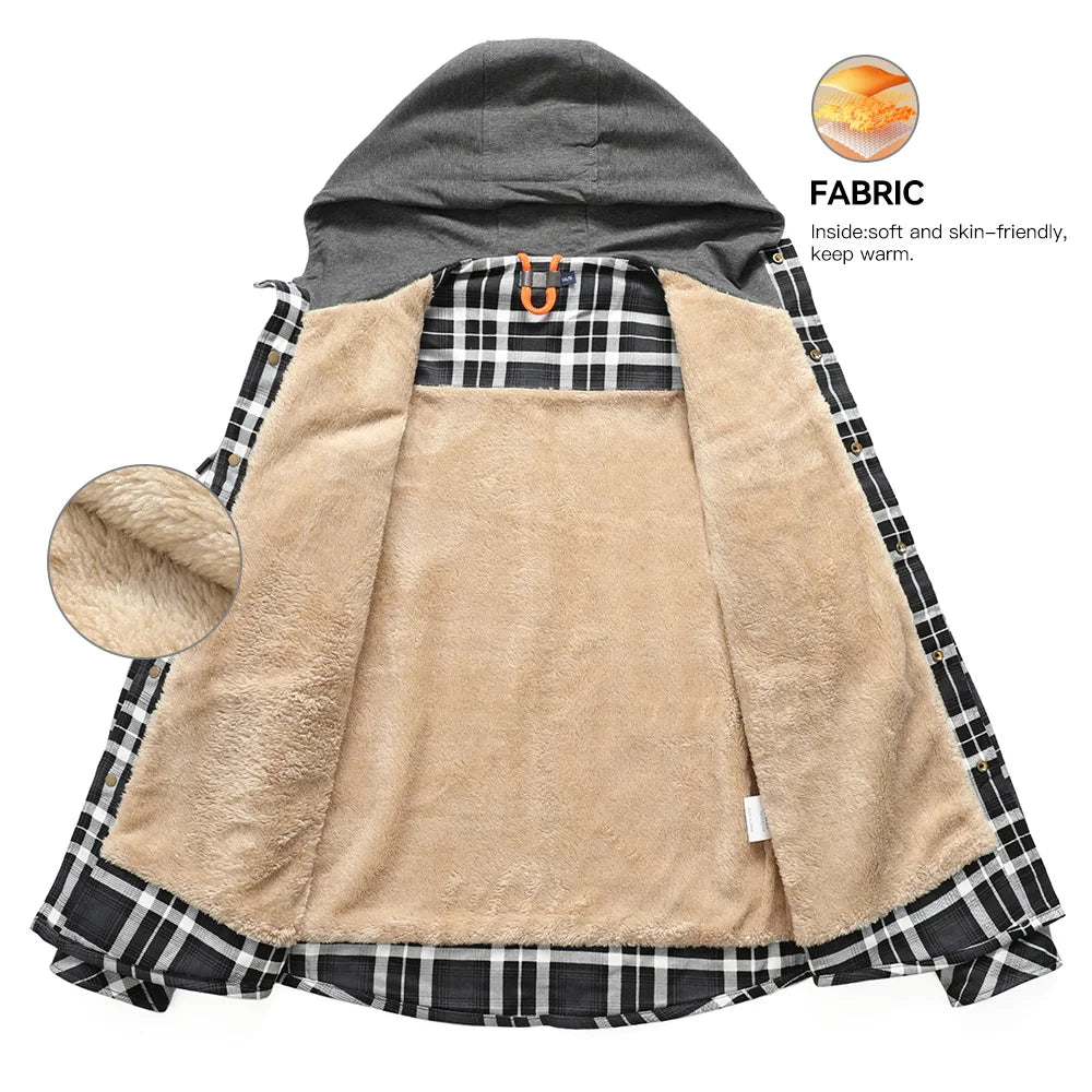 Plaid Flannel Snap Fleece Warm Hoodie by RiderOut