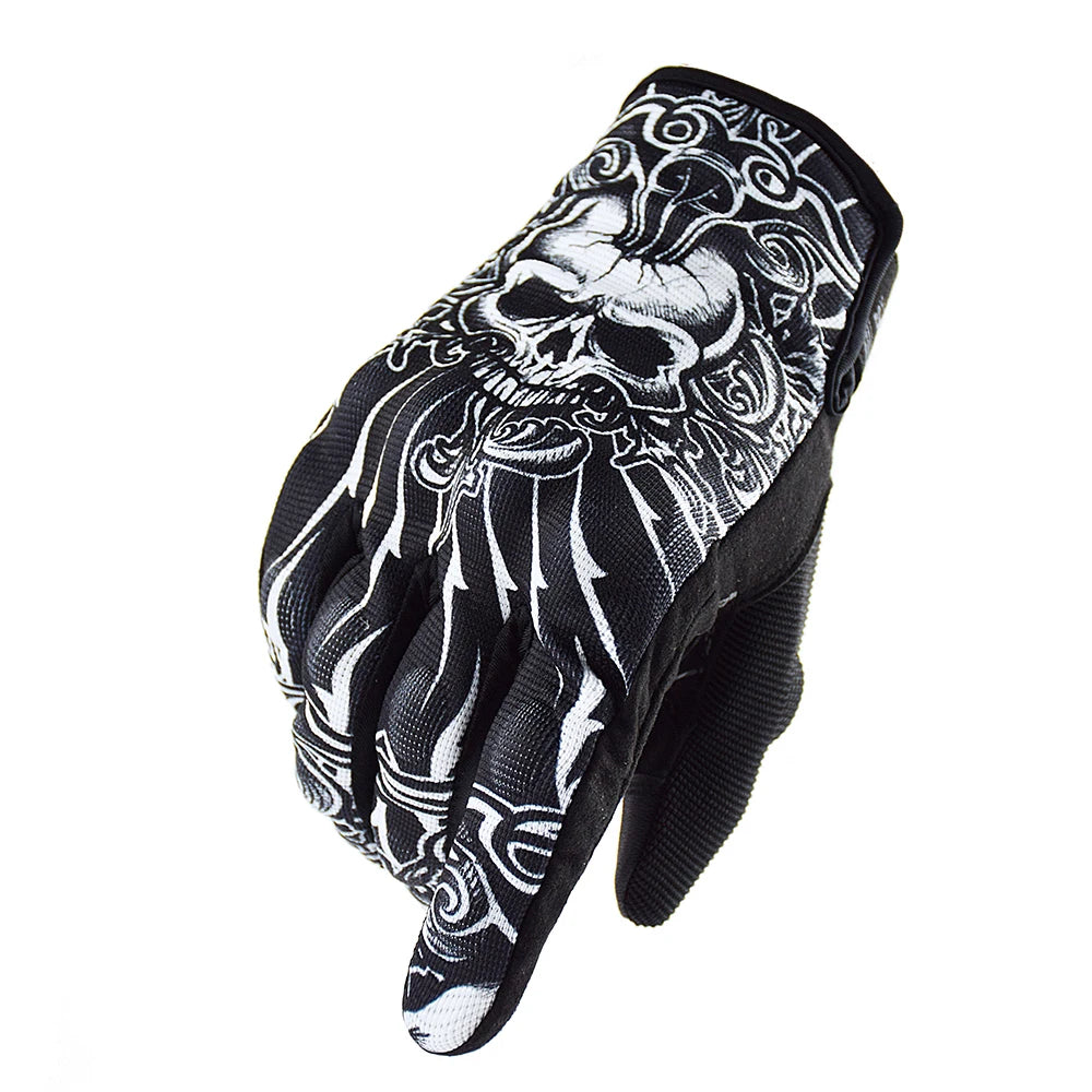 Skull Print Black Motorcycle Gloves by RiderOut™