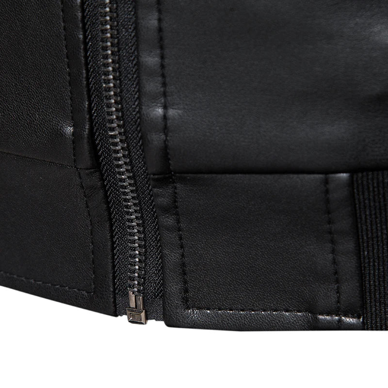 Black Stand Collar Comfortable Slim Leather Jacket by RiderOut