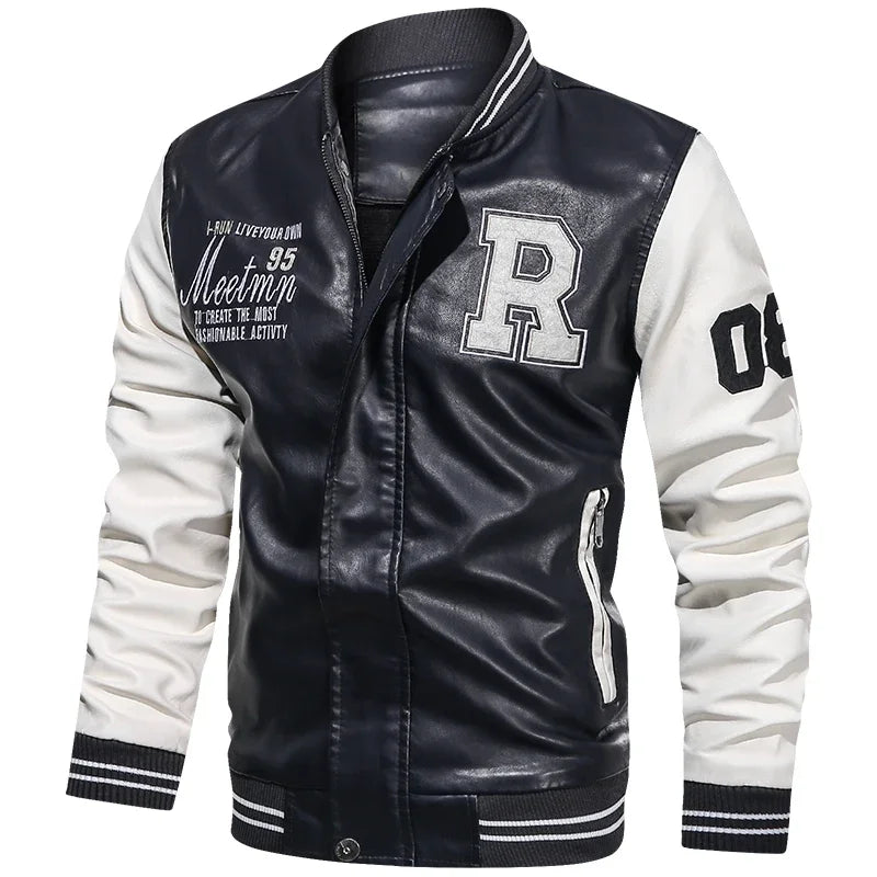 American Baseball Collar Pilot PU Leather Jacket by RiderOut