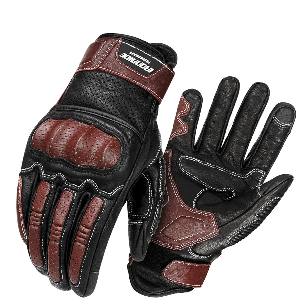 Vintage Leather Motorcycle Breathable Gloves by RiderOut™