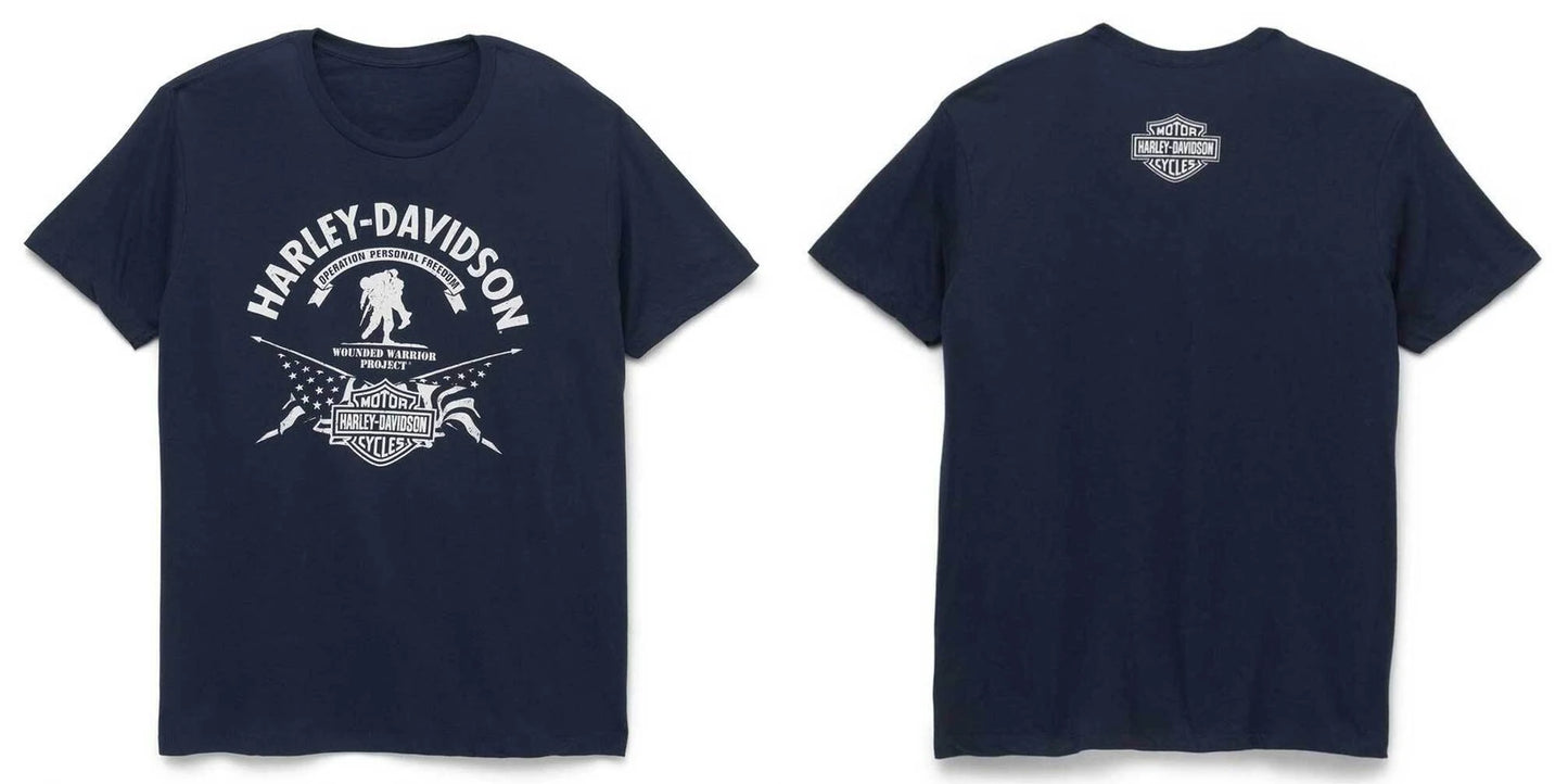 Navy Blue HD Retro Logo Motorcycle T-shirt by RiderOut™