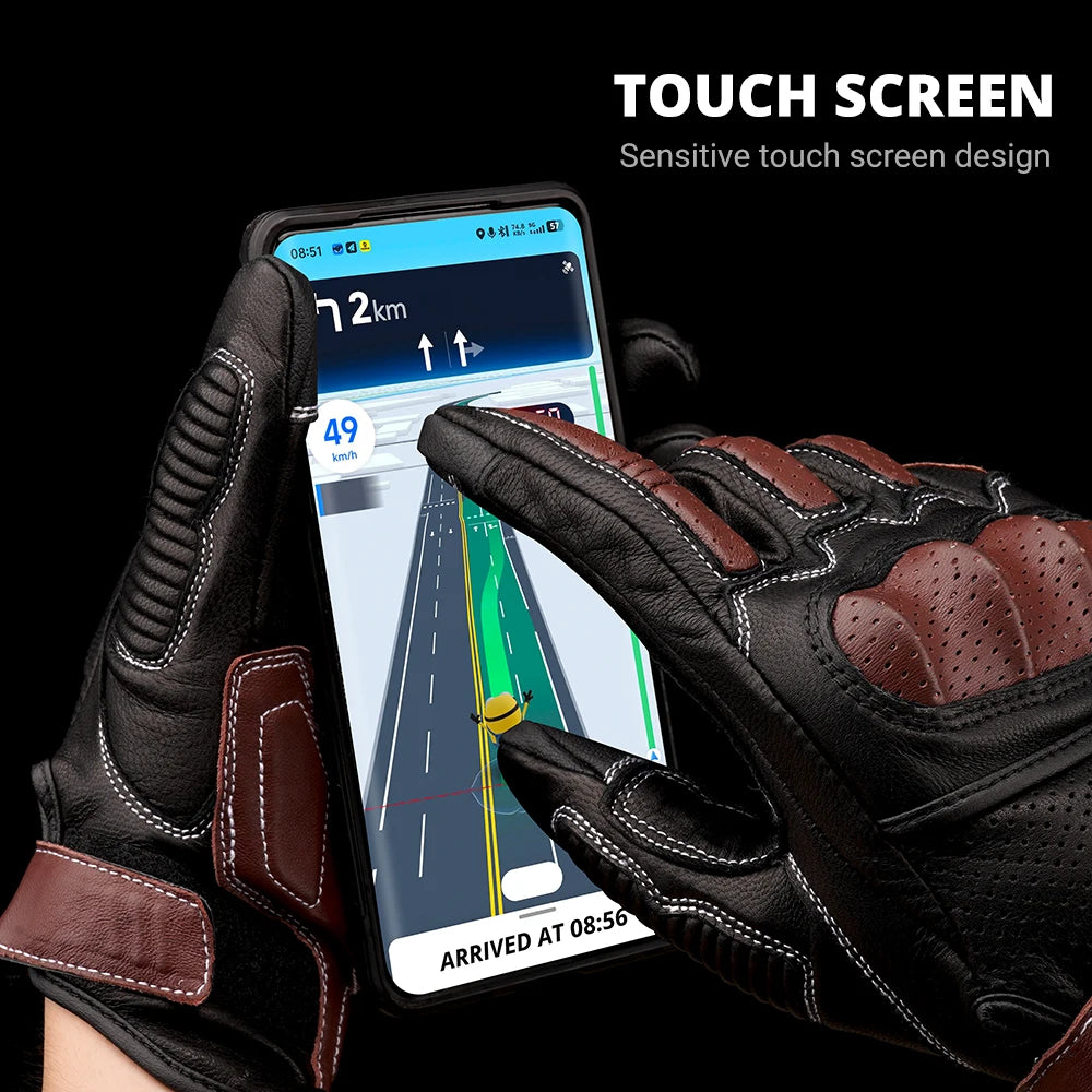 Vintage Leather Motorcycle Breathable Gloves by RiderOut™