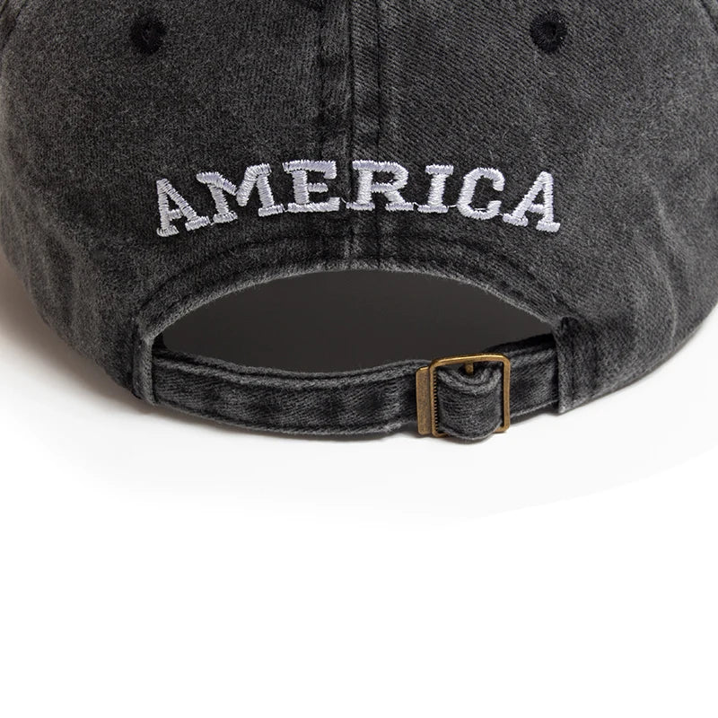USA Flag Retro Embroidery Washed Cotton Baseball Cap by RiderOut™