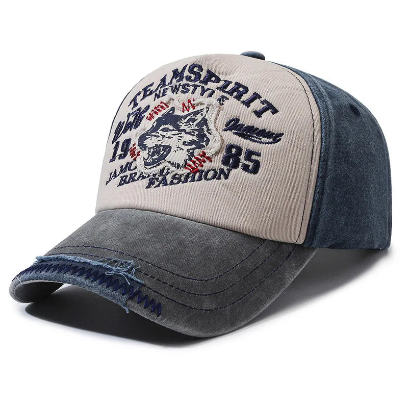 Washed Cotton WOLF Embroidery Vintage Baseball Cap by RiderOut™