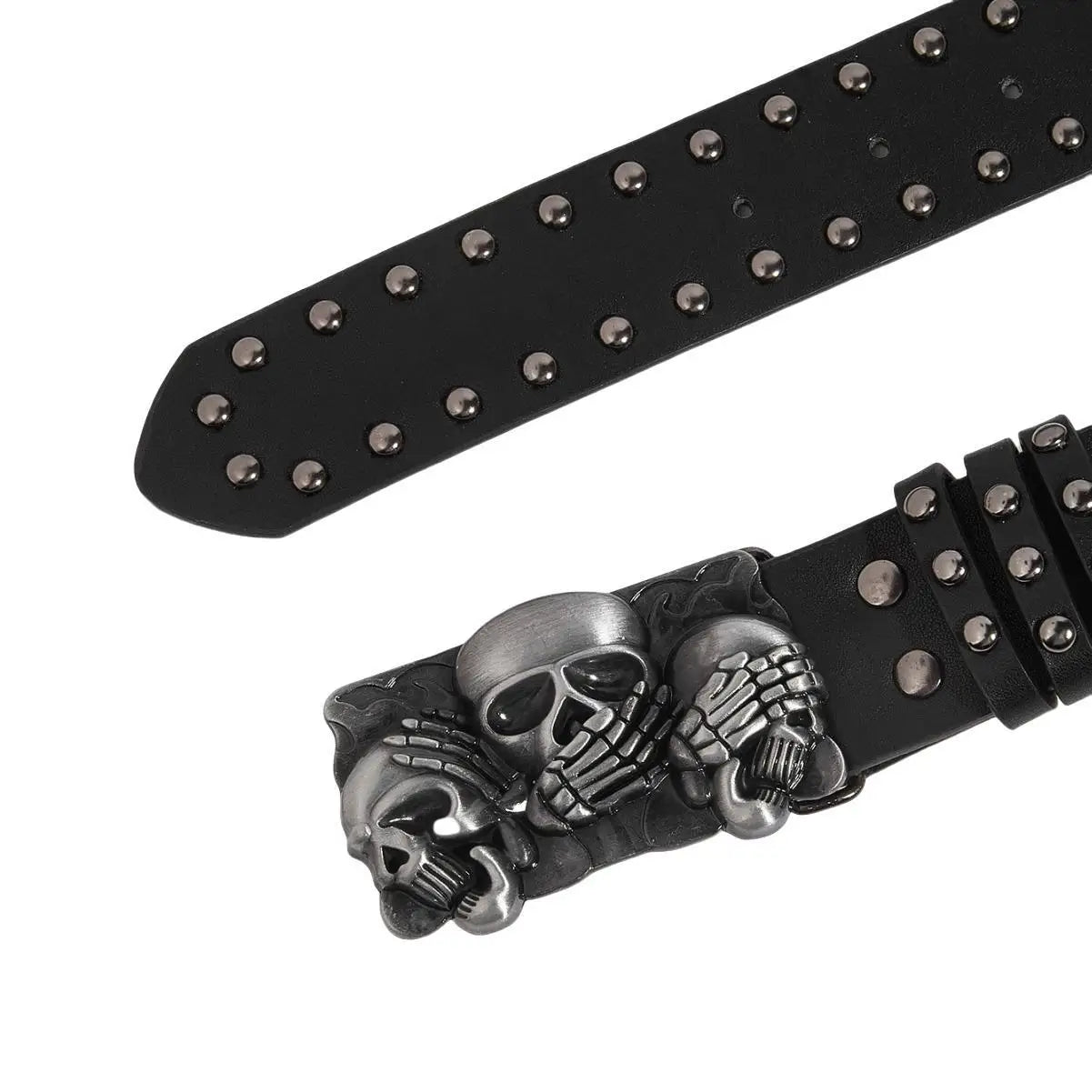 Black Skull Metal Buckle PU Leather Unisex Belt by RiderOut™