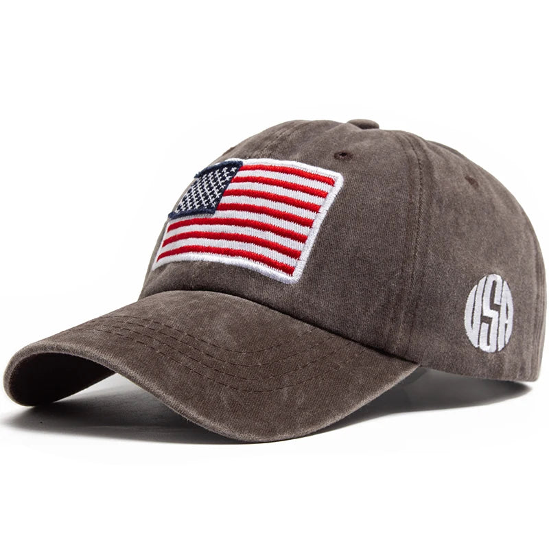 USA Flag Retro Embroidery Washed Cotton Baseball Cap by RiderOut™