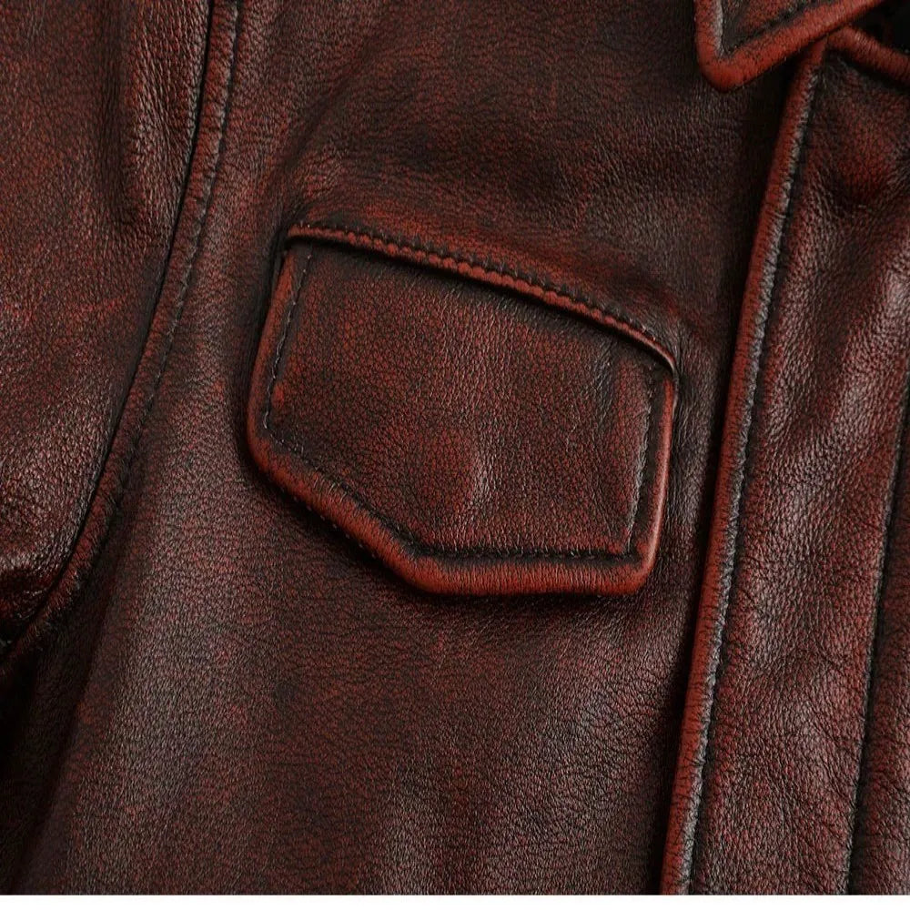 Brown Genuine Cowhide Leather Vintage Style Jacket by RiderOut