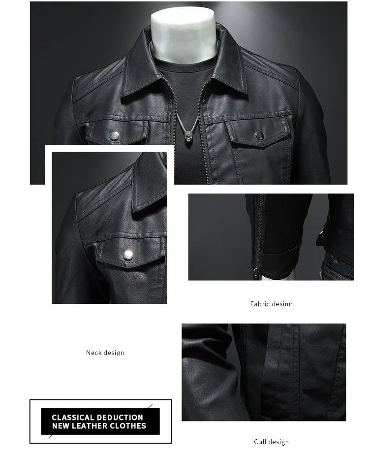Black Lapel Leather Slim Motorcycle Riding Jacket by RiderOut