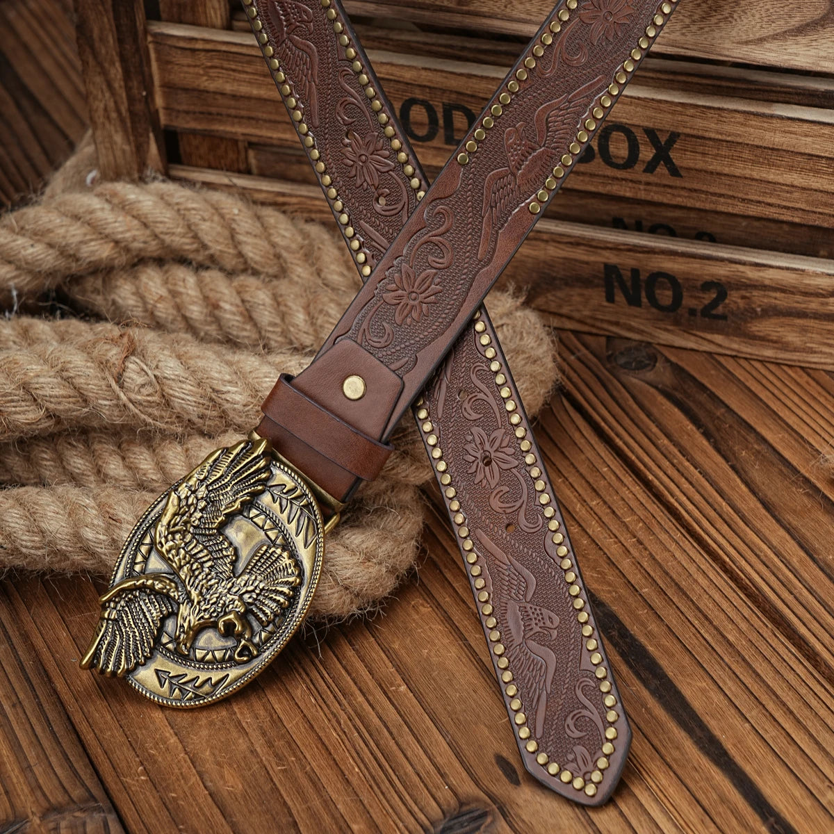 American Eagle Engraved Buckle PU Leather Belts by RiderOut