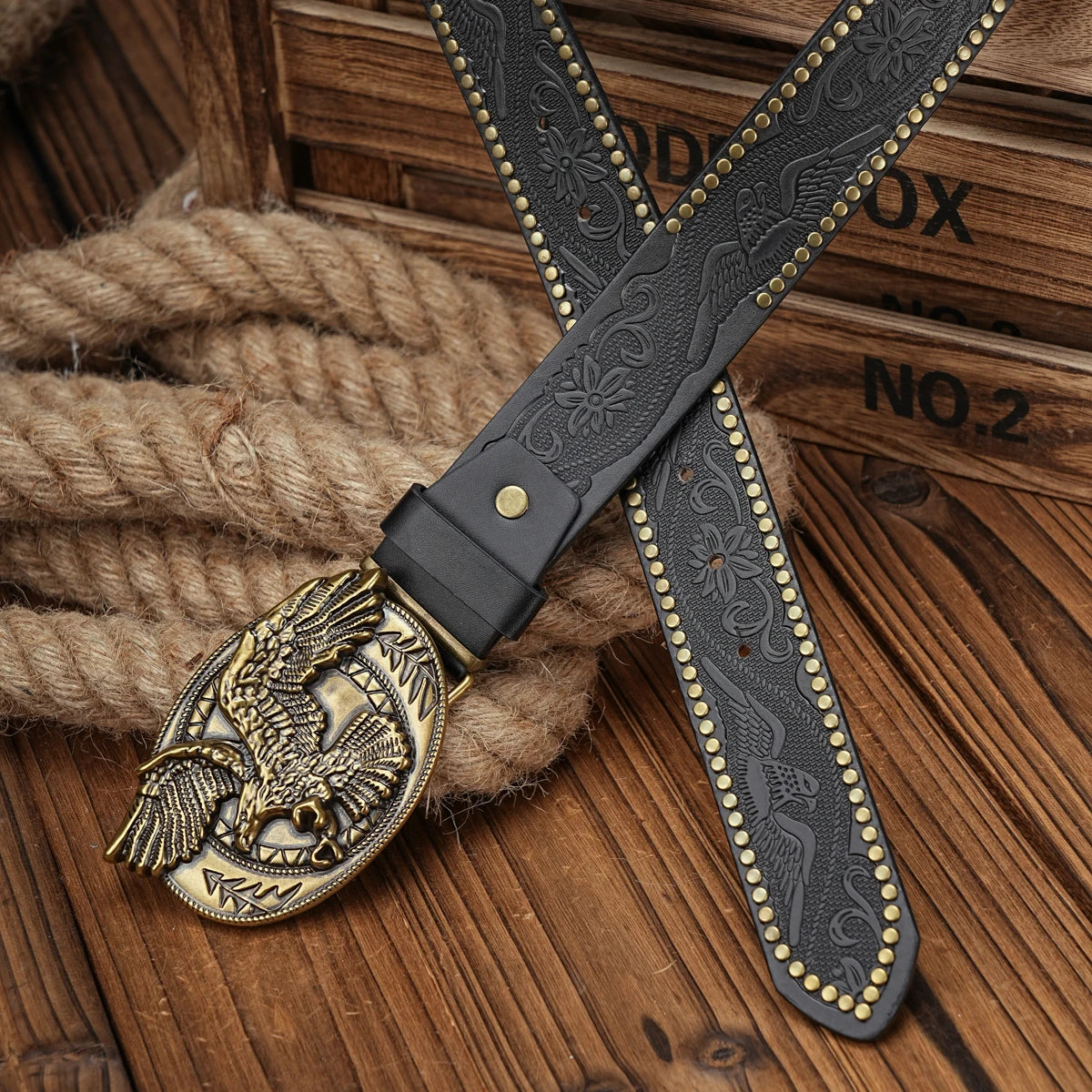 American Eagle Engraved Buckle PU Leather Belts by RiderOut