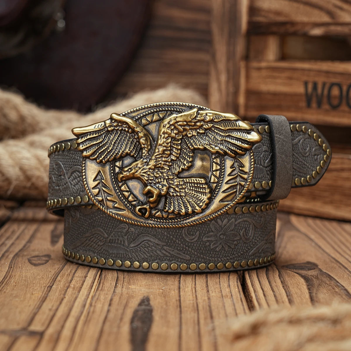 American Eagle Engraved Buckle PU Leather Belts by RiderOut