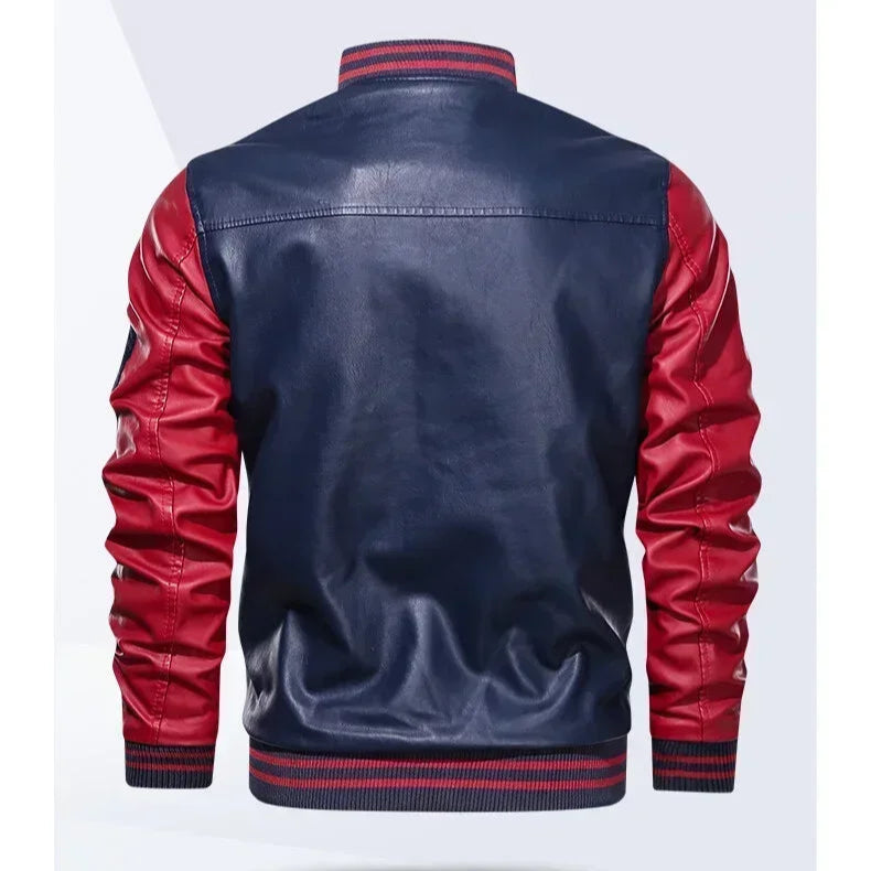 American Baseball Collar Pilot PU Leather Jacket by RiderOut
