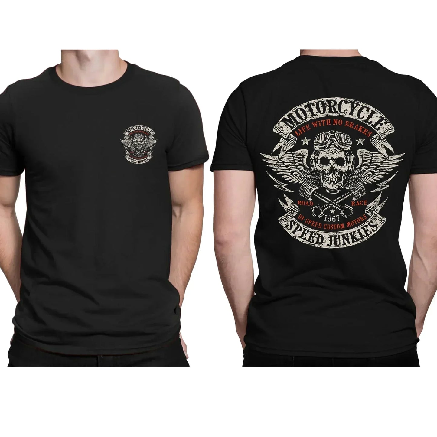 Black Essential Motorcycle Speed Junkies T-shirts by RiderOut™