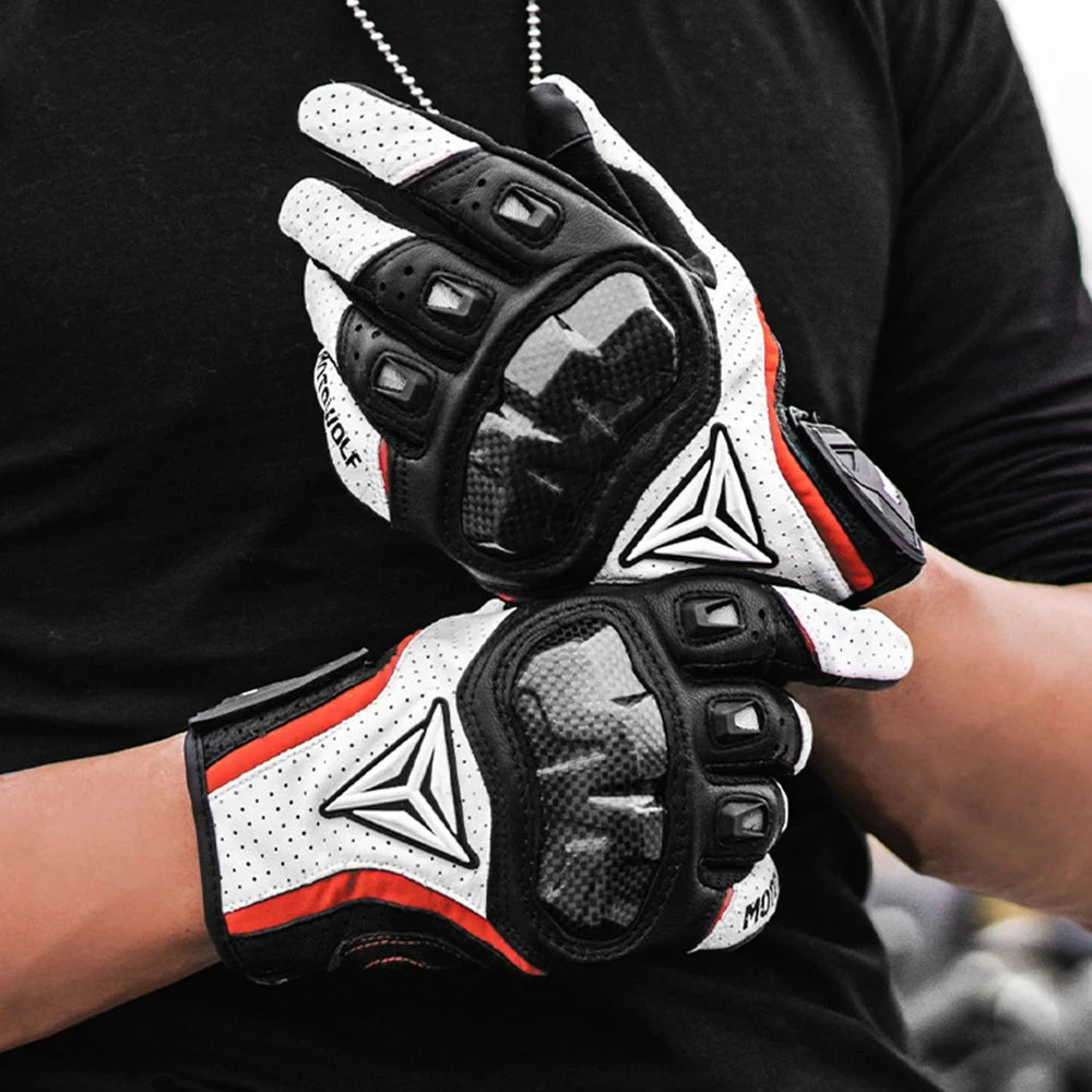 Breathable Leather Touchscreen Seasons Motorcycle Gloves by RiderOut™