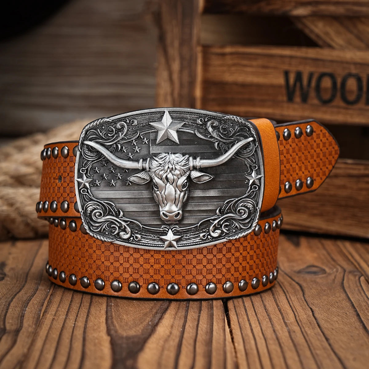 Bull Head Engraved Buckle PU Leather Belts by RiderOut