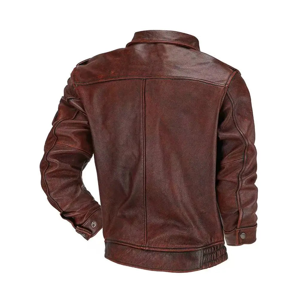 Brown Genuine Cowhide Leather Vintage Style Jacket by RiderOut