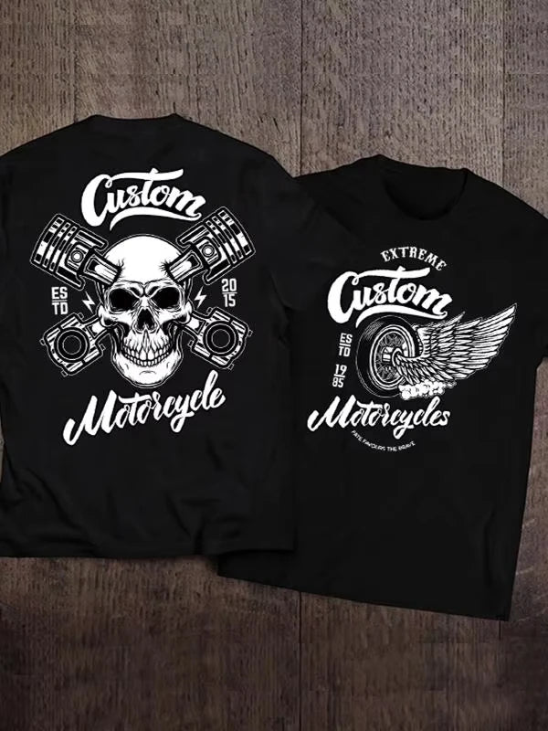 Black Retro Custom Motorcycle Wings T-shirt by RiderOut™