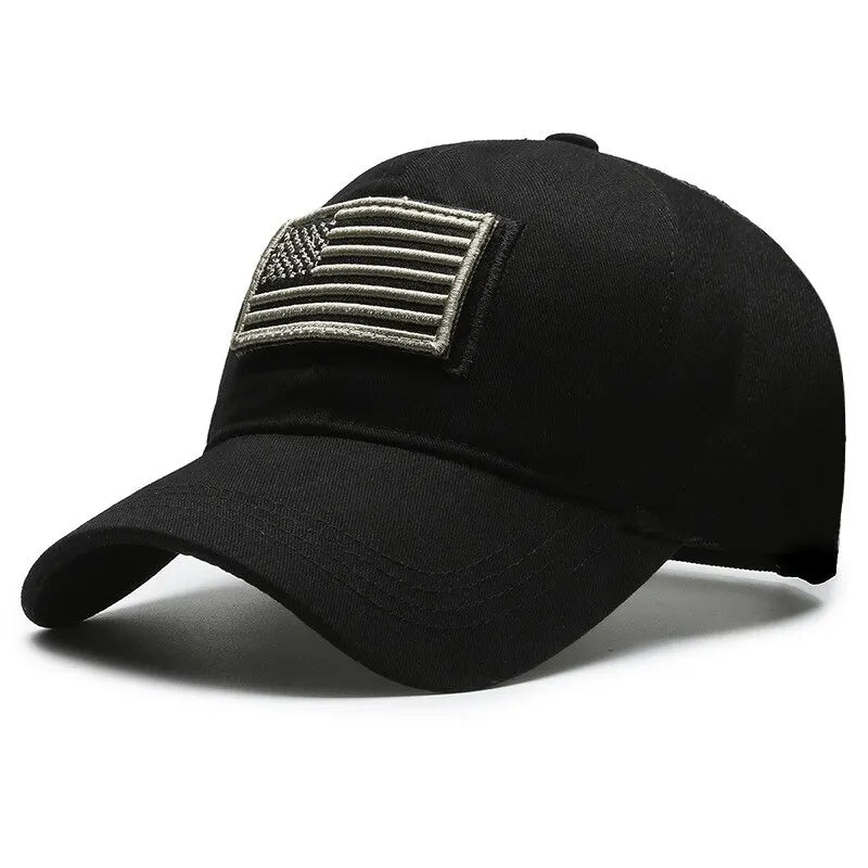 American Flag Camouflage Sticker Embroidered Baseball Cap by RiderOut™