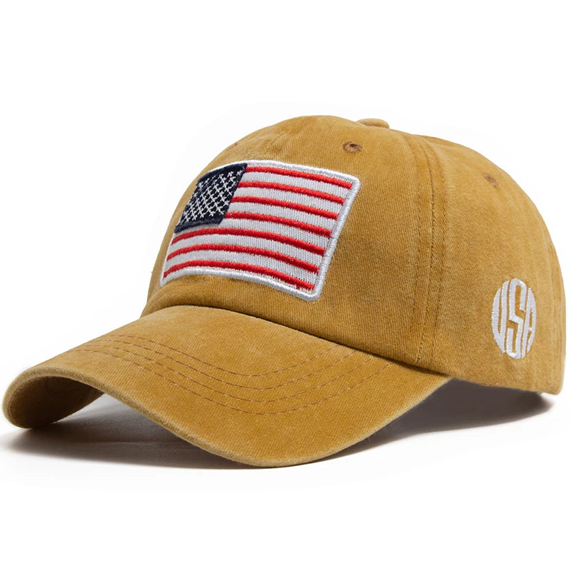 USA Flag Retro Embroidery Washed Cotton Baseball Cap by RiderOut™