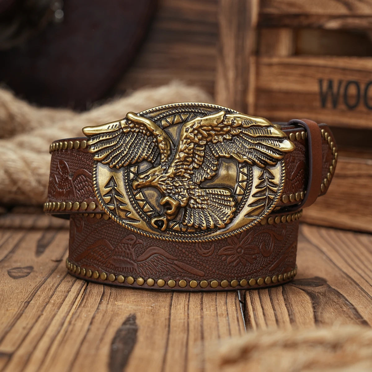 American Eagle Engraved Buckle PU Leather Belts by RiderOut