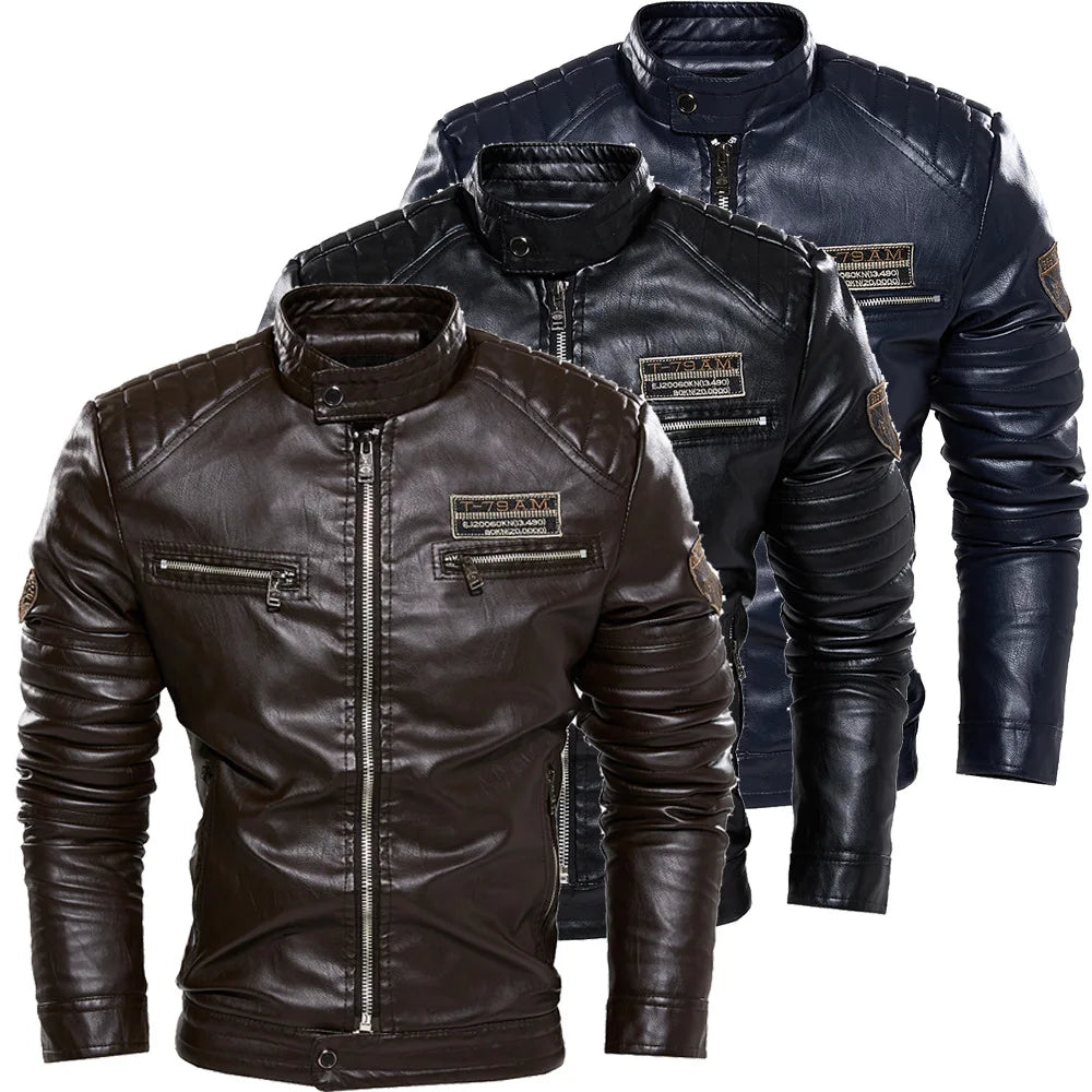 Stand Collar Leather Moto Jacket by RiderOut