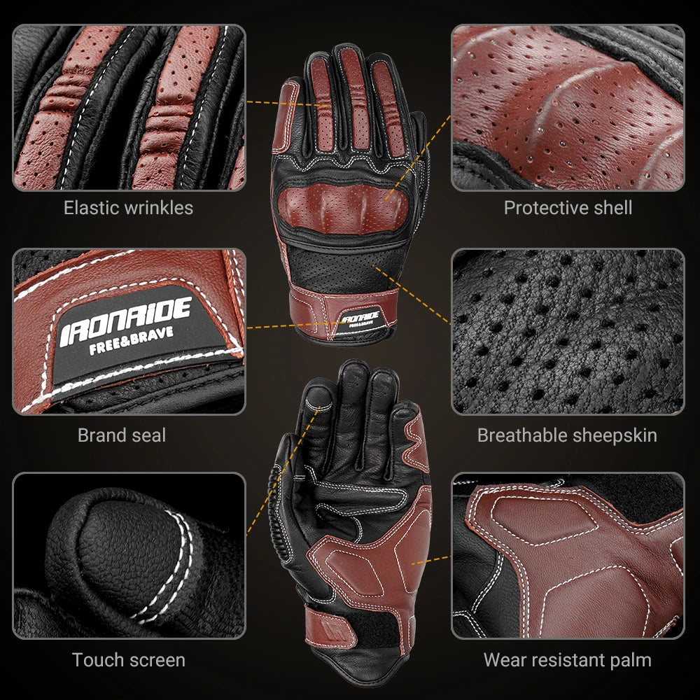 Vintage Leather Motorcycle Breathable Gloves by RiderOut™