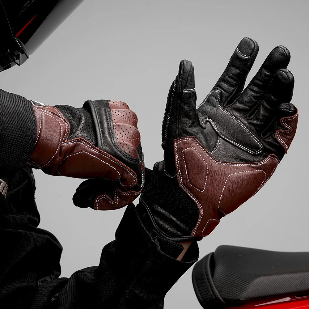 Vintage Leather Motorcycle Breathable Gloves by RiderOut™