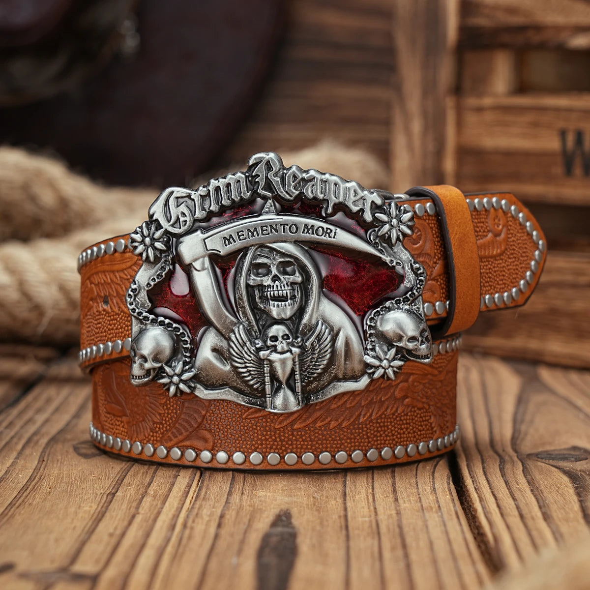 Skull Engraved Buckle PU Leather Belts by RiderOut