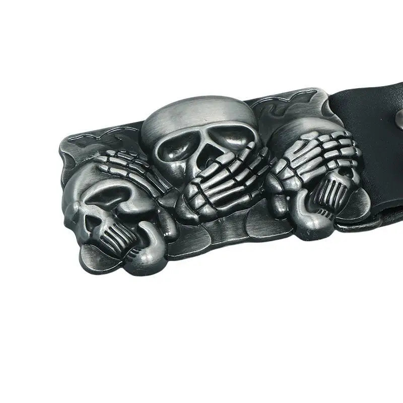 Black Skull Metal Buckle PU Leather Unisex Belt by RiderOut™